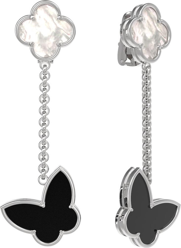 Серьги из белого золота 585 пробы c ониксом и перламутром