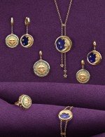 Серьги из лимонного золота c бирюзой и лазуритом