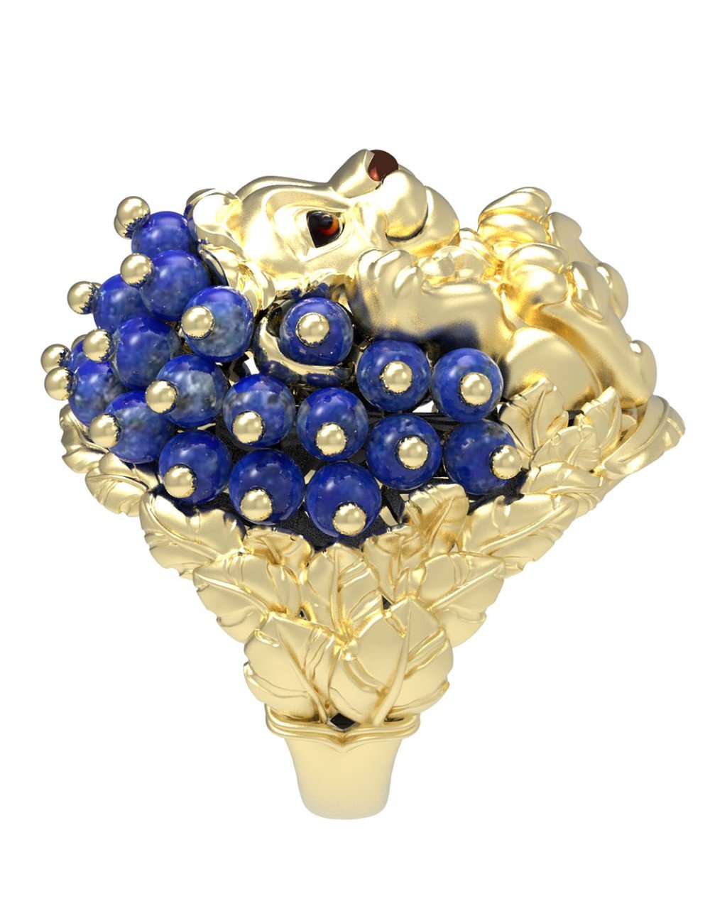 Кольцо из лимонного золота c эмалью и лазуритом