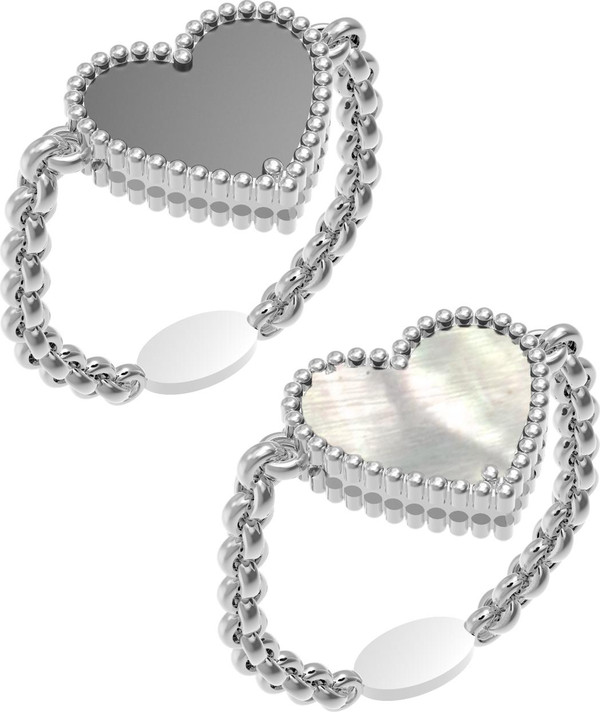 Кольцо из белого золота 585 пробы c ониксом и перламутром