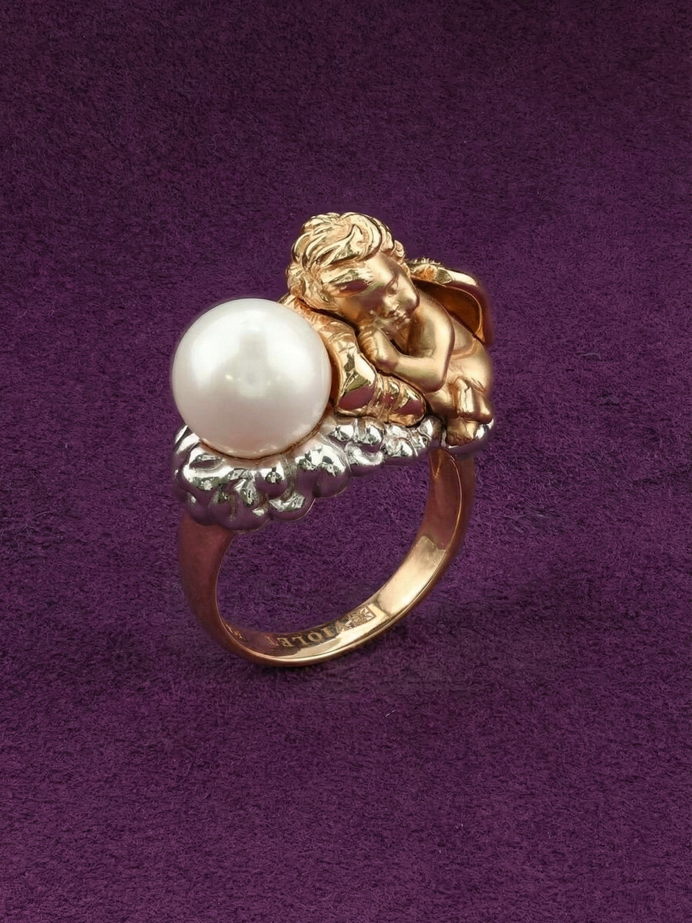 Кольцо из красного золота 585 пробы c жемчугом