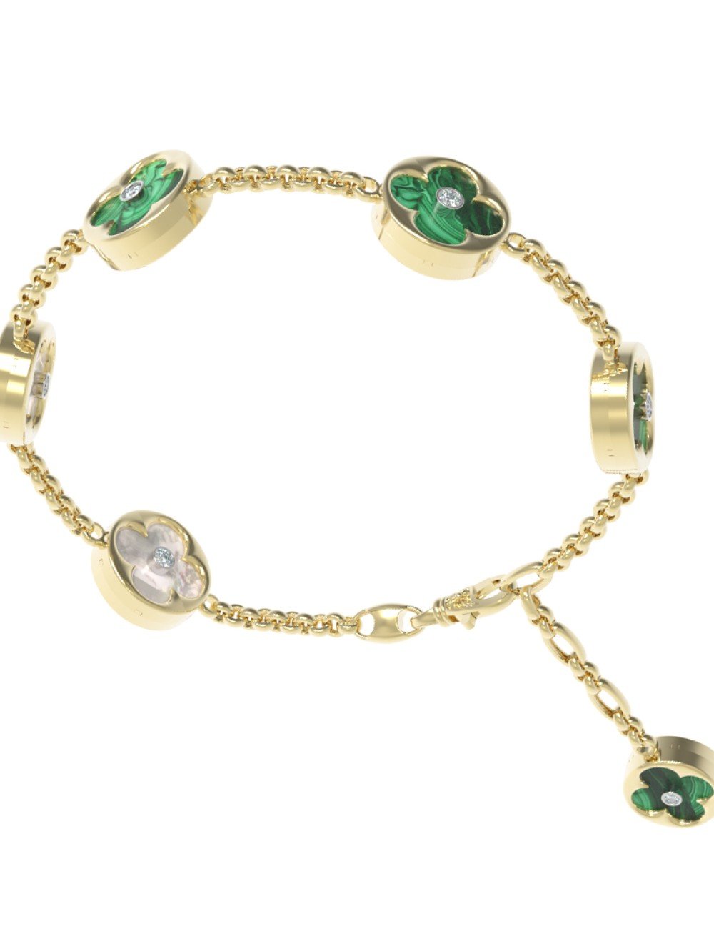 Браслет из лимонного золота c бриллиантами, малахитом и перламутром