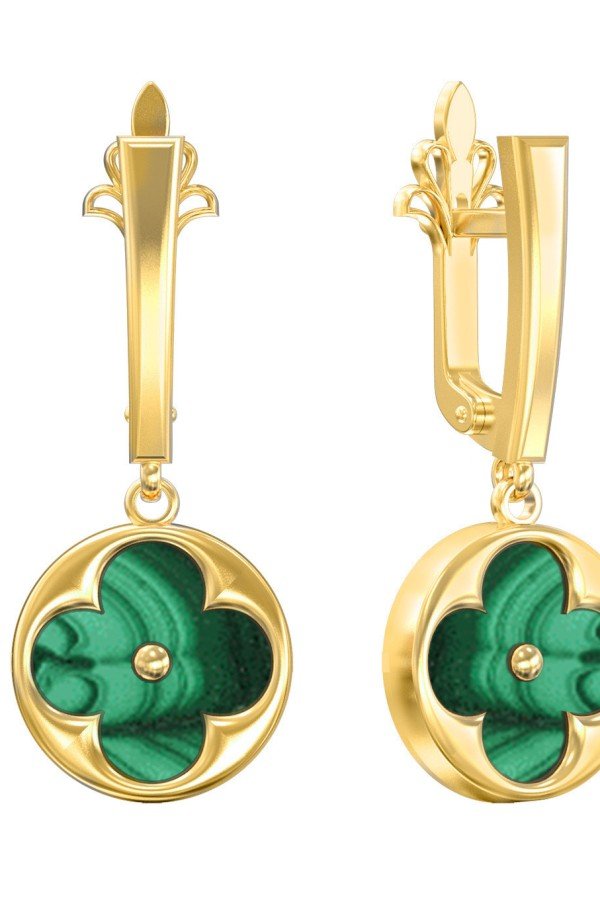 Серьги из лимонного золота c малахитом