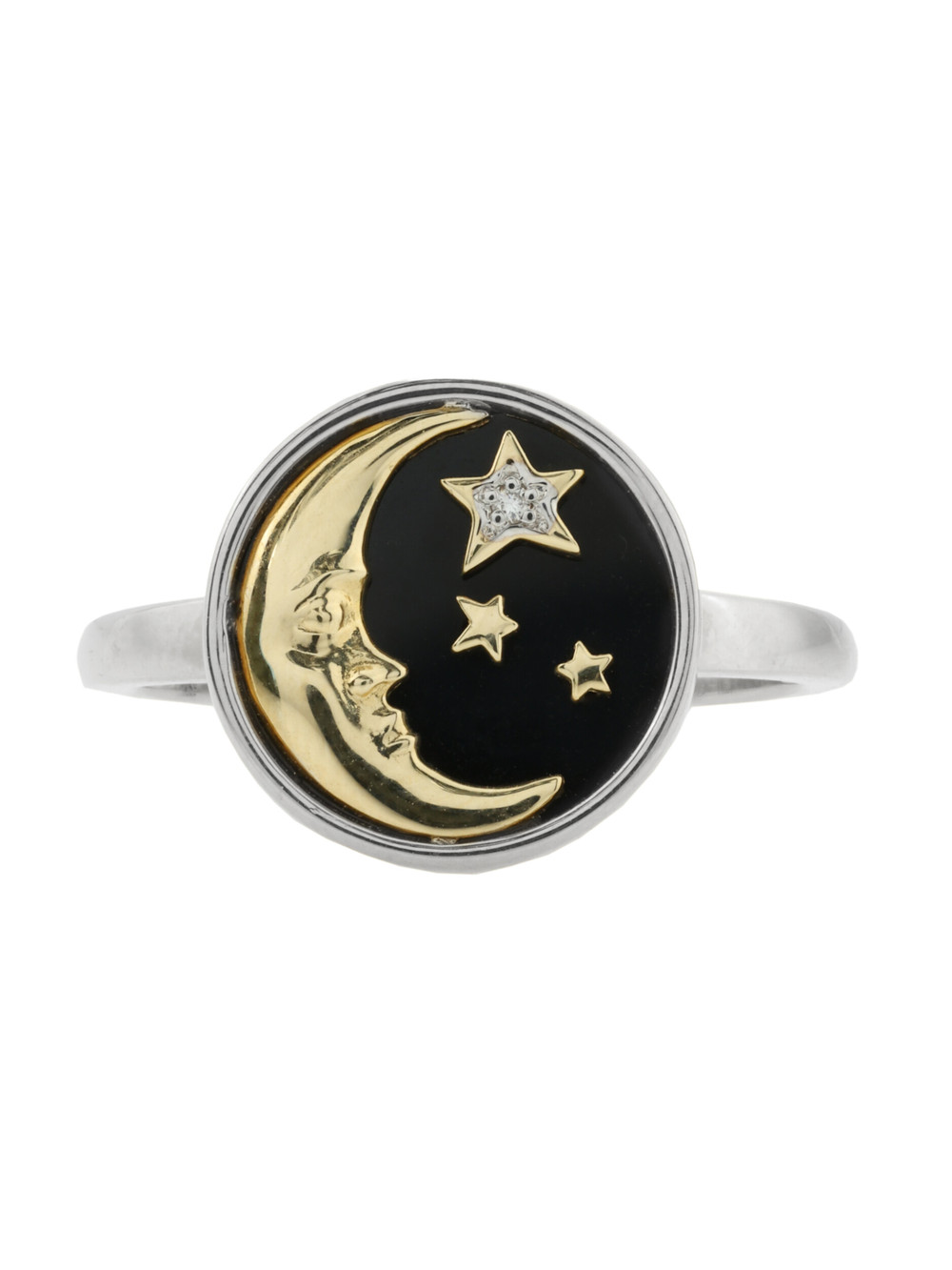 Кольцо из белого золота 585 пробы c бриллиантами и ониксом