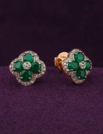 Серьги из золота 585 пробы c бриллиантами и изумрудом