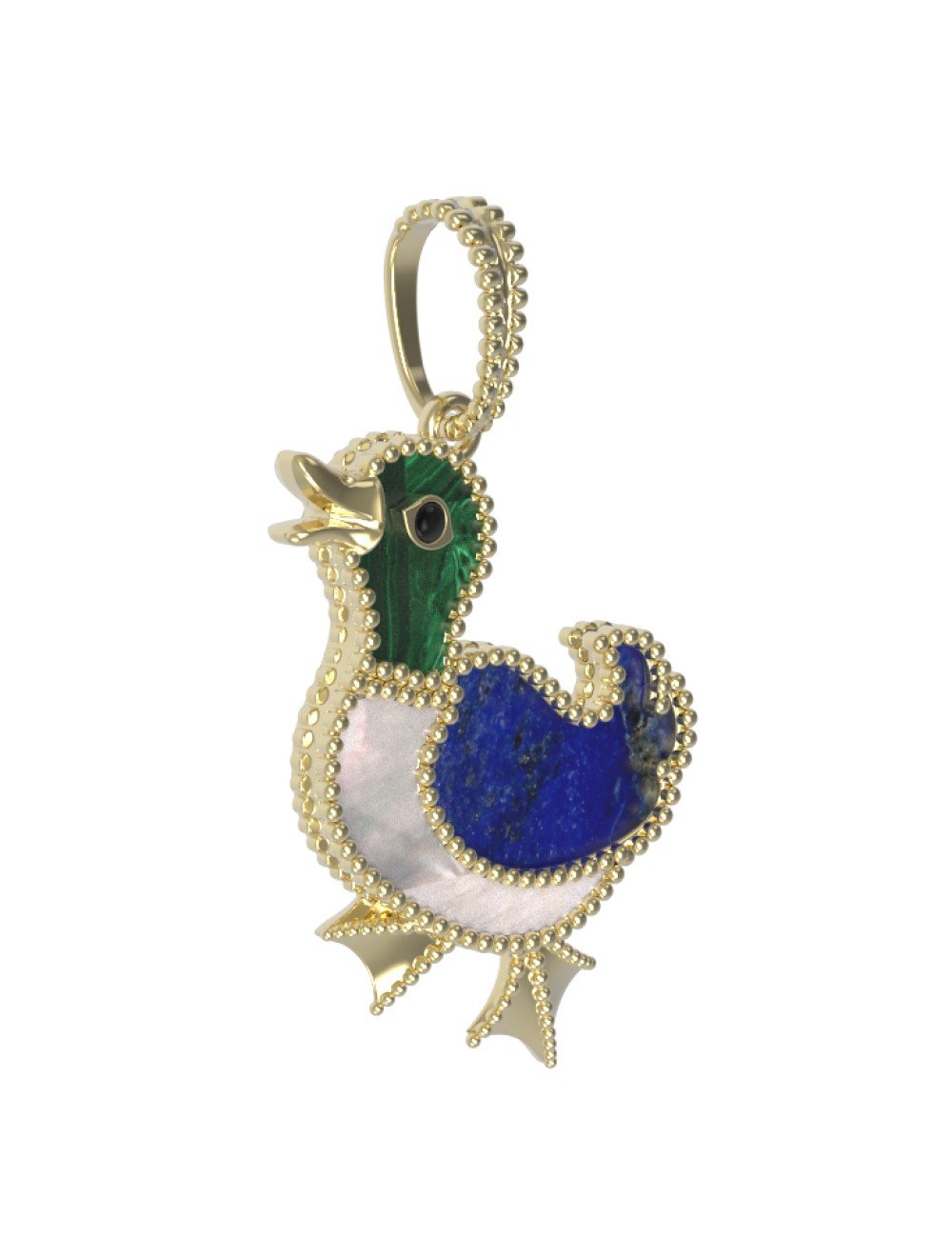 Подвеска из лимонного золота c эмалью, лазуритом, малахитом и перламутром