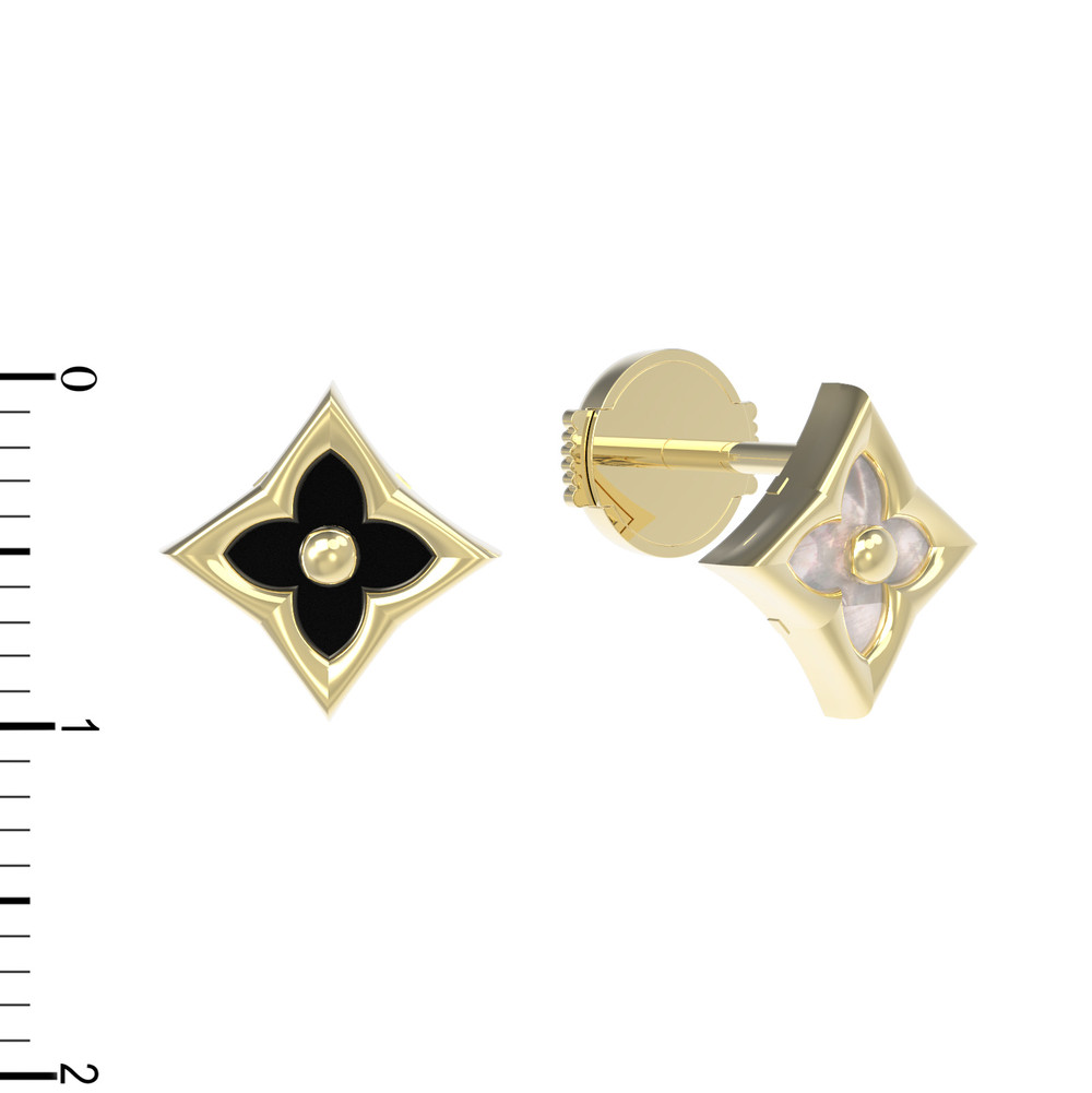 Серьги из лимонного золота 585 пробы c ониксом и перламутром