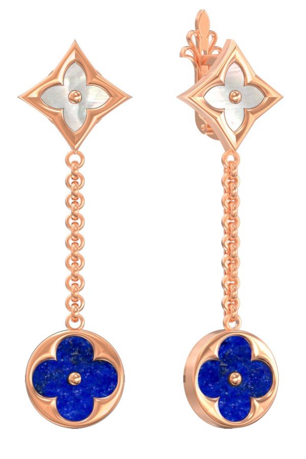 Серьги из золота c лазуритом и перламутром