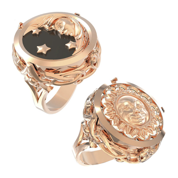 Кольцо из красного золота 585 пробы c ониксом и перламутром