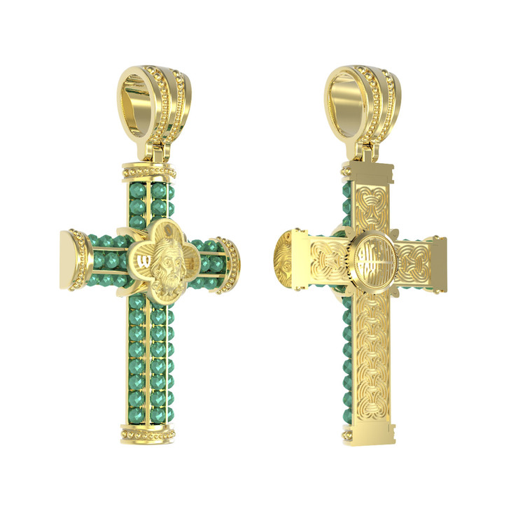 Крест из лимонного золота 585 пробы c хризопразом