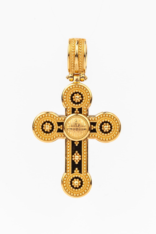 Крест из красного золота 585 пробы c эбеновым деревом