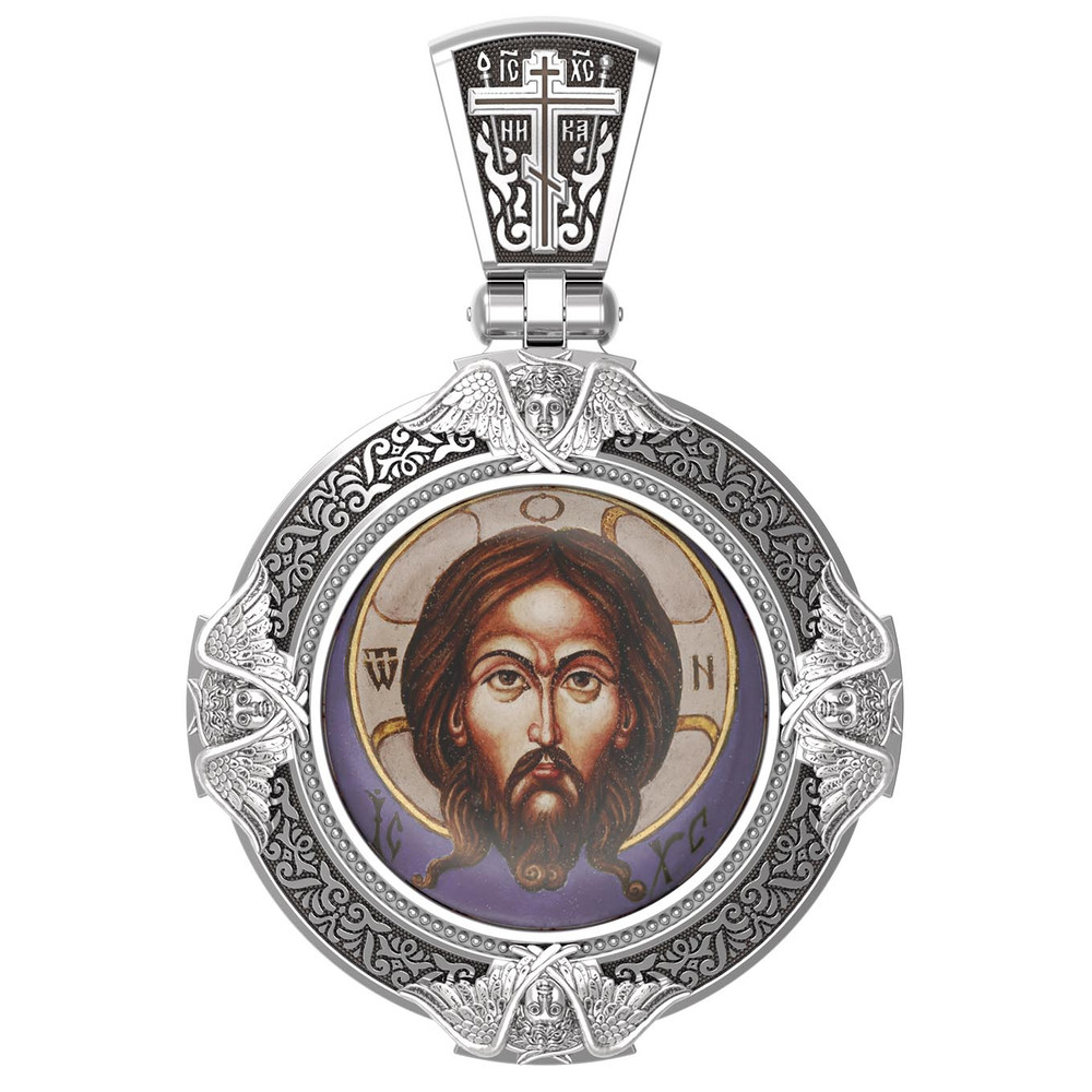 Нательная икона из белого золота 585 пробы c эмалью, иконописью и темперой