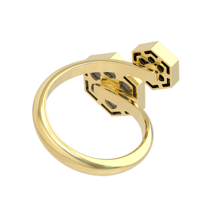 Кольцо из лимонного золота 585 пробы c ониксом и перламутром