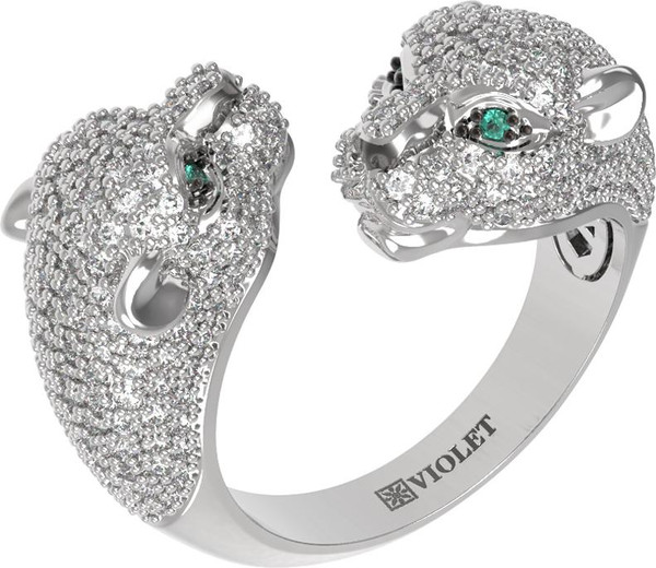 Кольцо из белого золота 585 пробы c бриллиантами и изумрудом