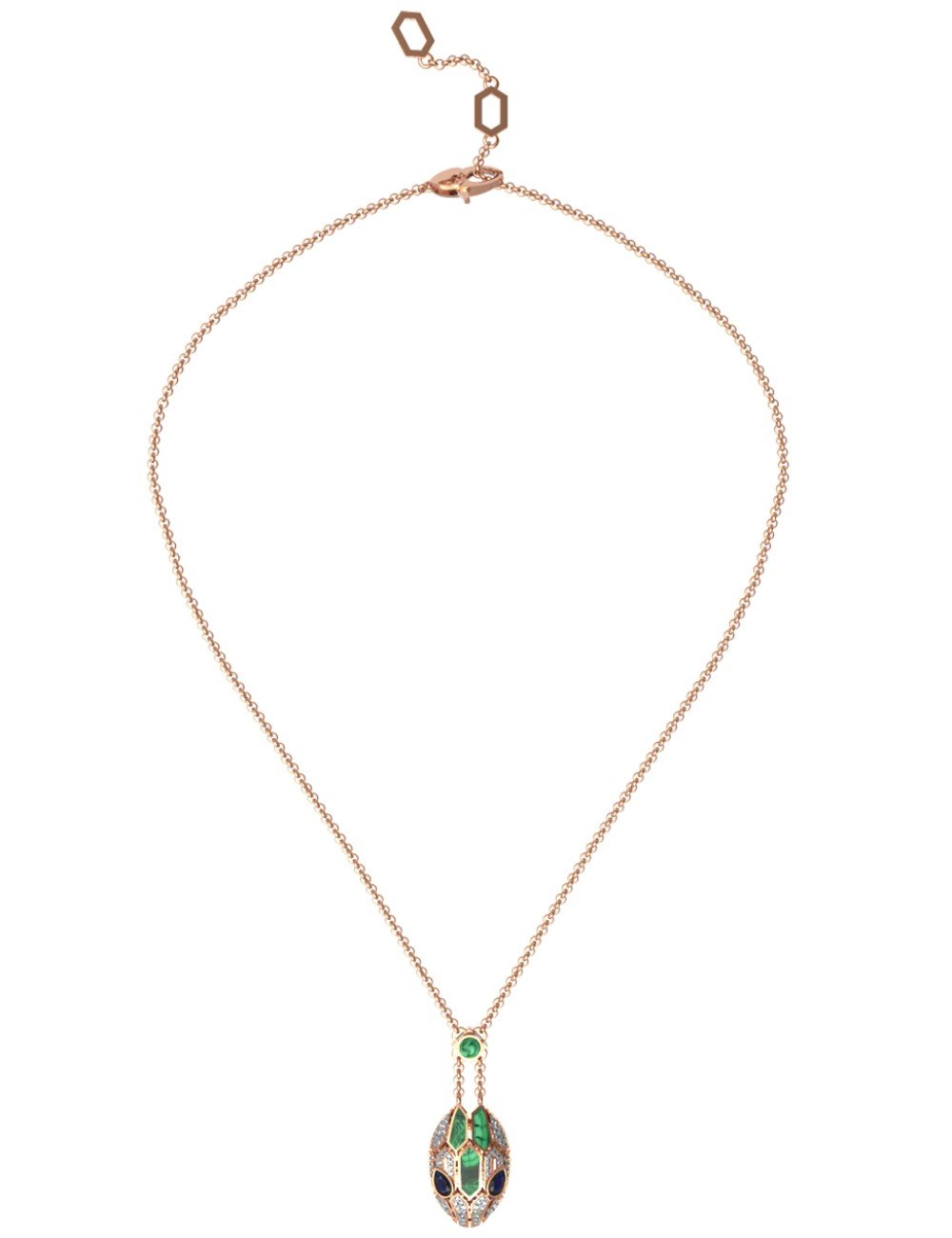 Колье из золота c бриллиантами, сапфиром и малахитом