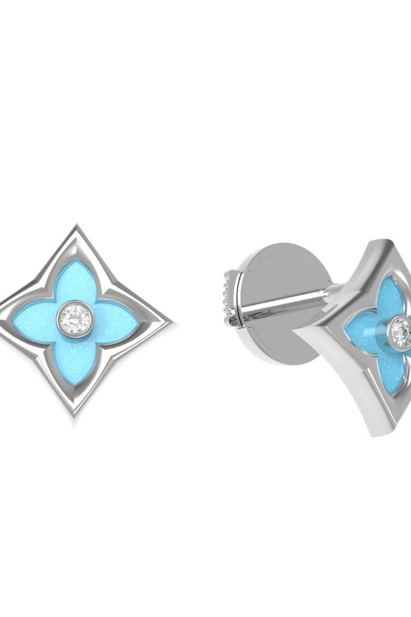 Серьги из белого золота c бриллиантами и бирюзой