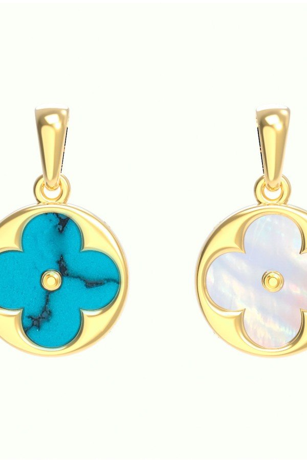 Подвеска из лимонного золота c бирюзой и перламутром