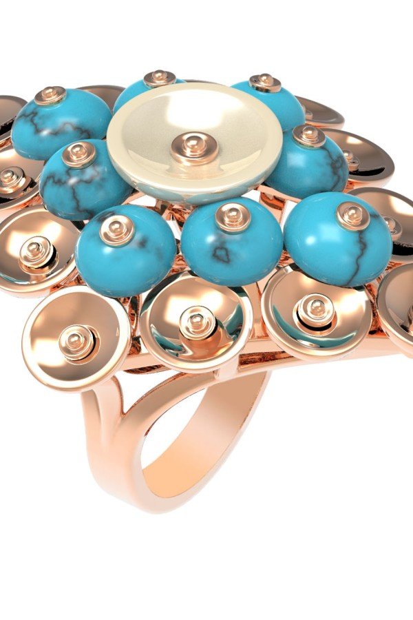 Кольцо из золота c бирюзой и перламутром