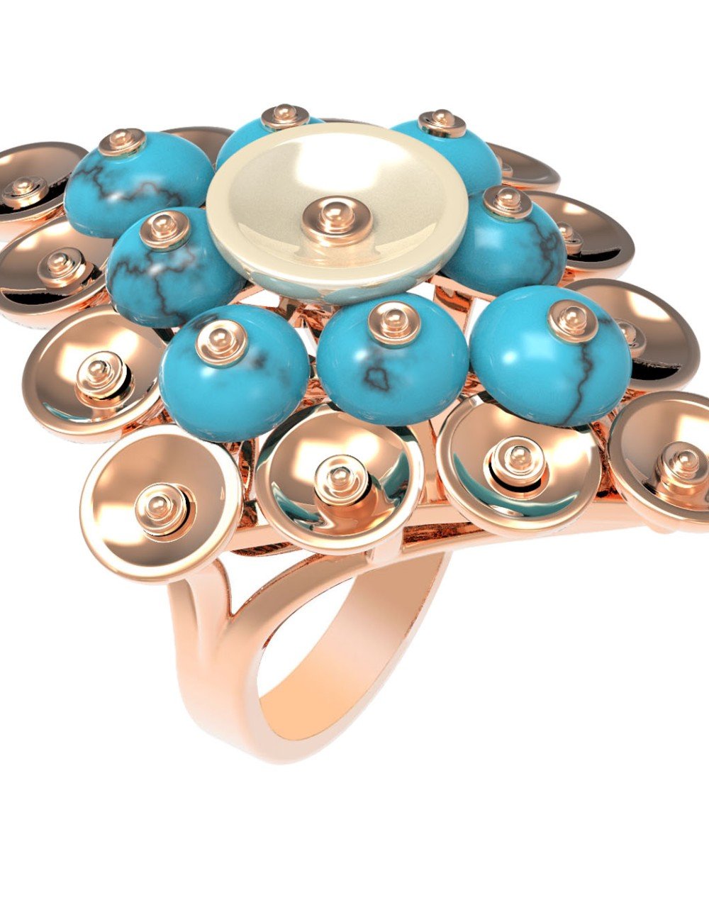 Кольцо из золота c бирюзой и перламутром