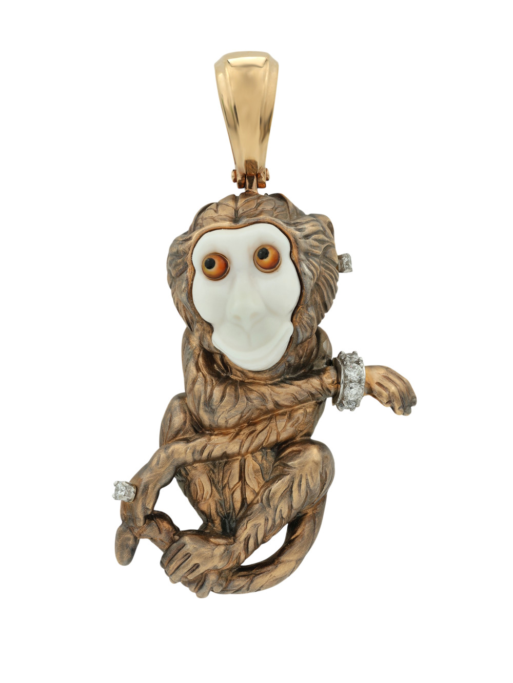 Подвеска из красного золота 585 пробы c эмалью, бриллиантами, рубином и бивнем мамонта