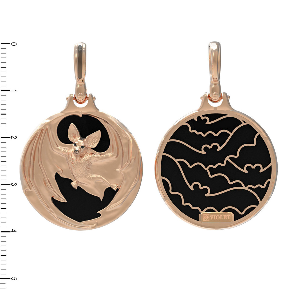 Подвеска из красного золота 585 пробы c эмалью и ониксом