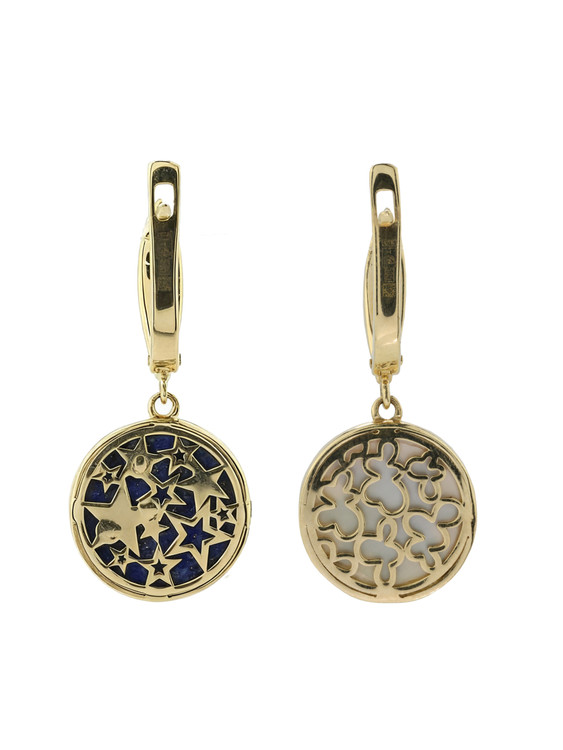 Серьги из лимонного золота 585 пробы c бриллиантами, лазуритом и перламутром