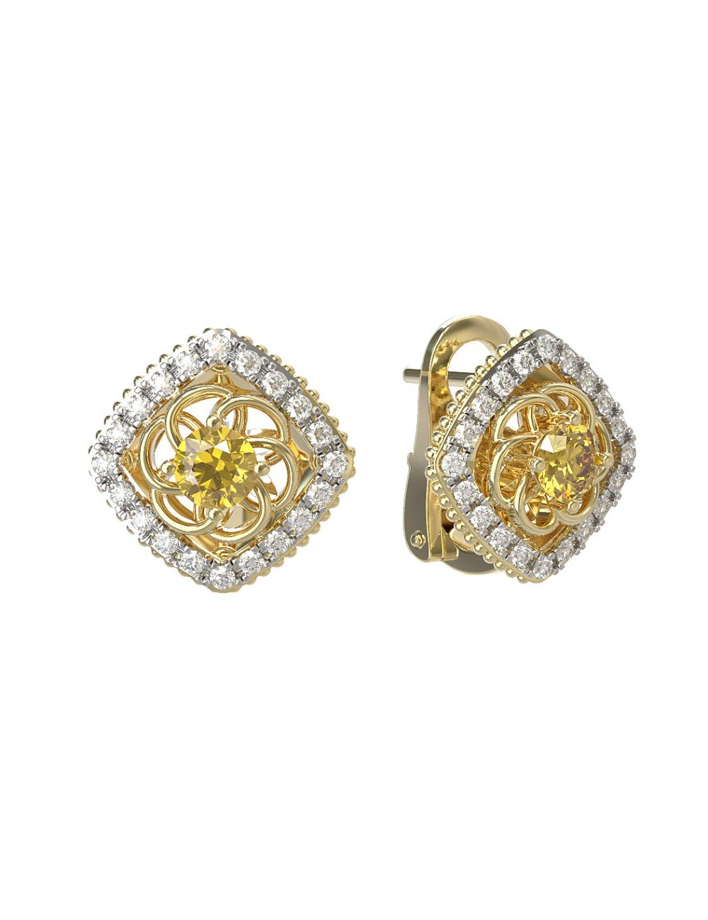 Серьги из лимонного золота c бриллиантами и сапфиром