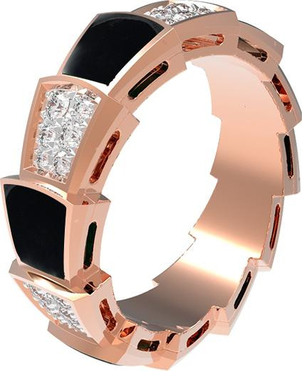 Кольцо из красного золота 585 пробы c бриллиантами и ониксом