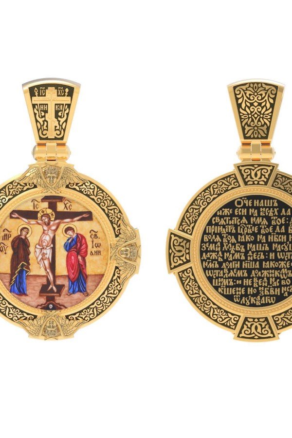 Образок из лимонного золота c эмалью, иконописью и темперой