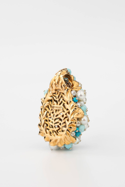 Подвеска из красного золота 585 пробы c жемчугом и бирюзой