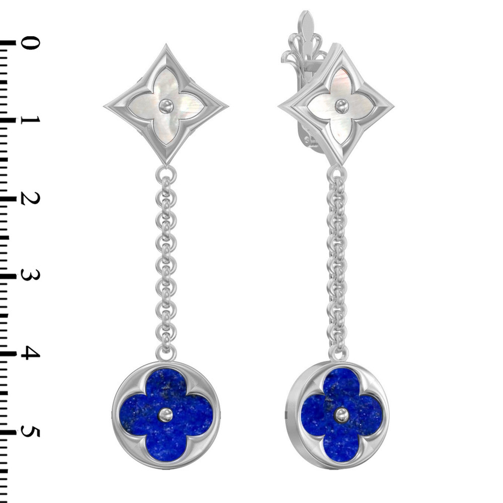 Серьги из белого золота 585 пробы c лазуритом и перламутром