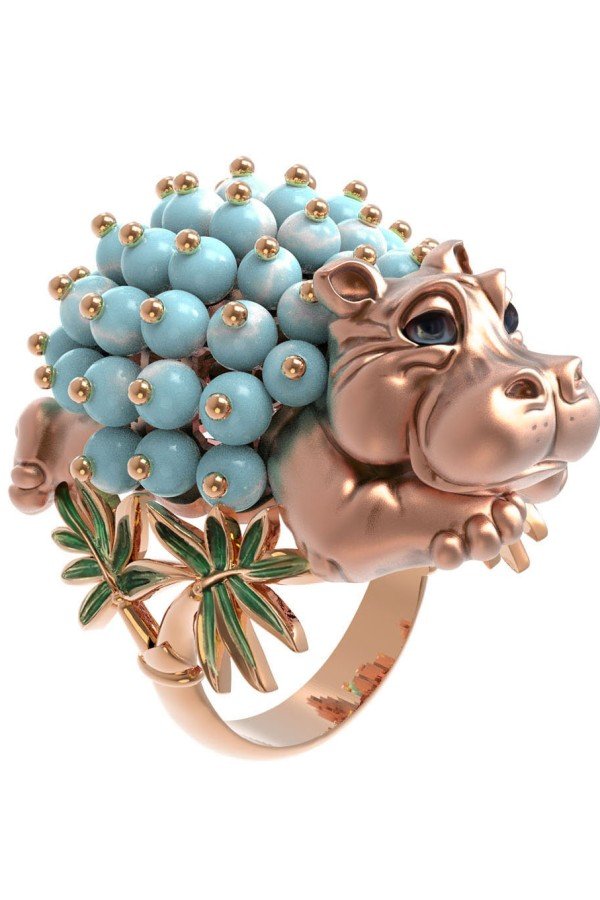 Кольцо из золота c эмалью и бирюзой