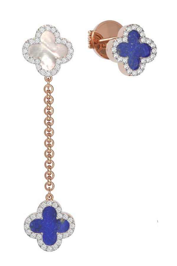 Серьги из золота c бриллиантами, лазуритом и перламутром