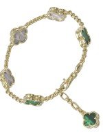 Браслет из лимонного золота c малахитом и перламутром