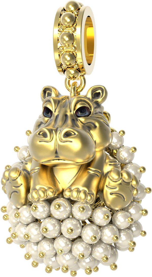 Подвеска из лимонного золота 585 пробы c эмалью и жемчугом