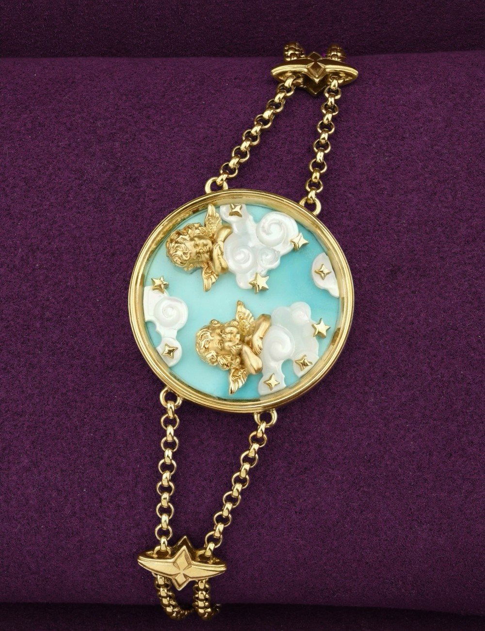 Браслет из лимонного золота c бирюзой и перламутром