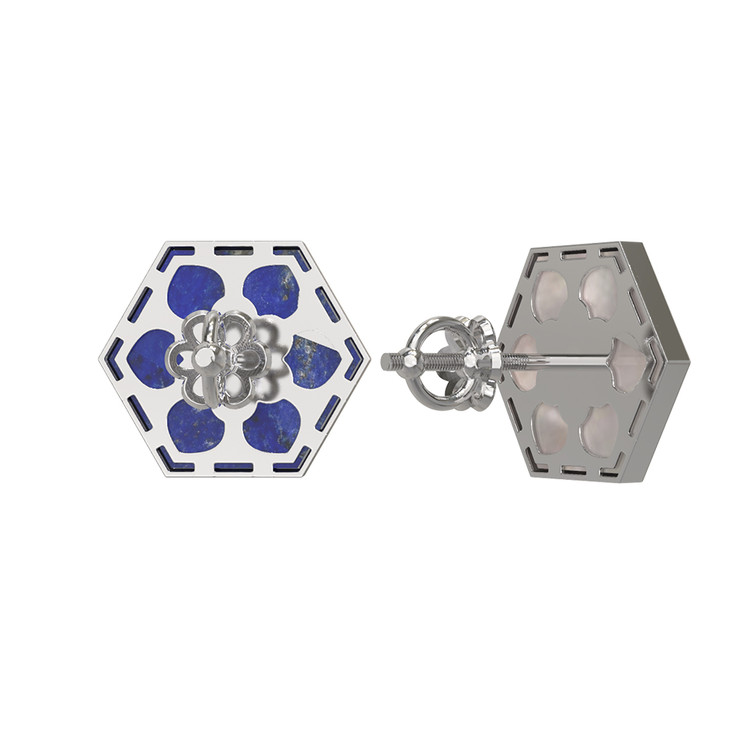 Серьги из белого золота 585 пробы c лазуритом и перламутром