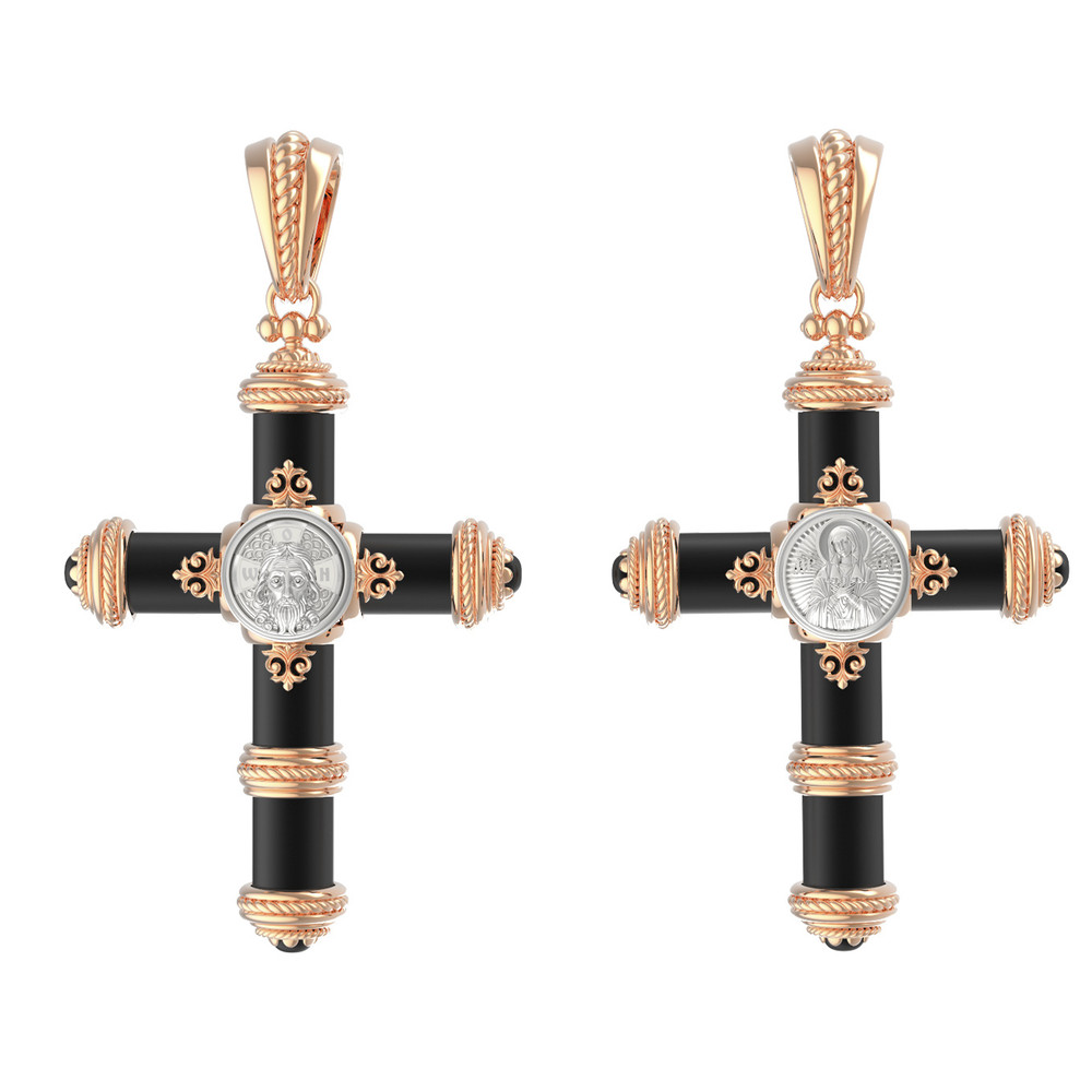 Крест из красного золота 585 пробы c ониксом