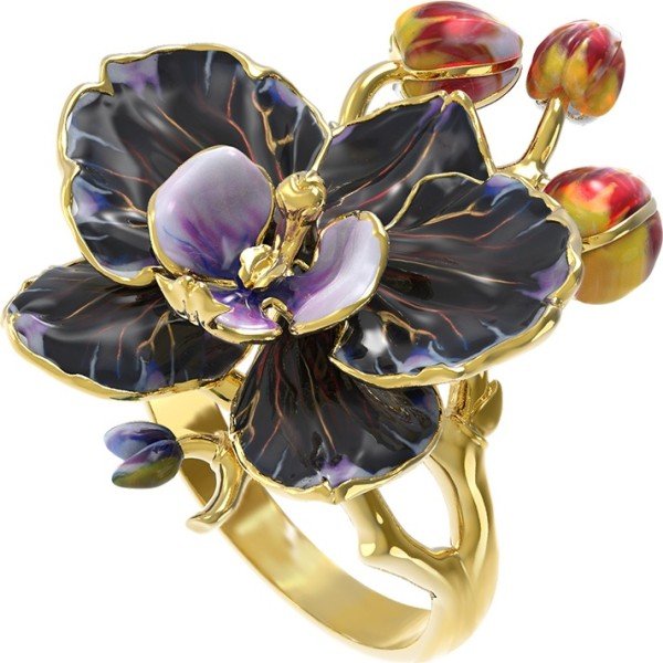 Кольцо из лимонного золота c эмалью