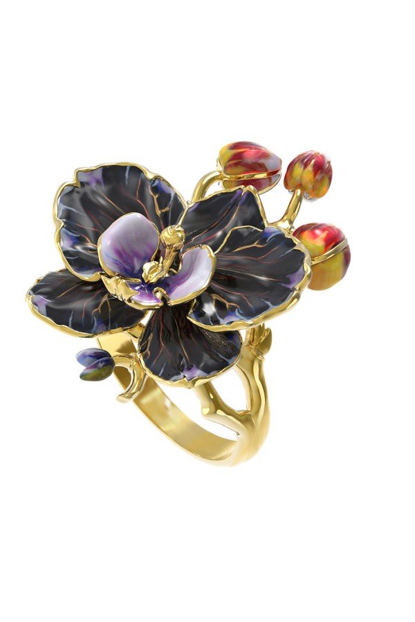 Кольцо из лимонного золота c эмалью