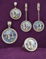 Кольцо из белого золота c эмалью