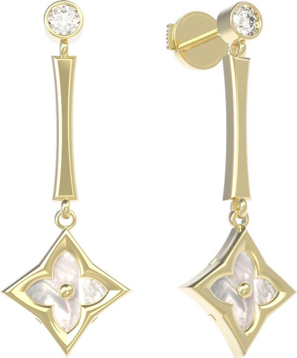 Серьги из лимонного золота c фианитом и перламутром