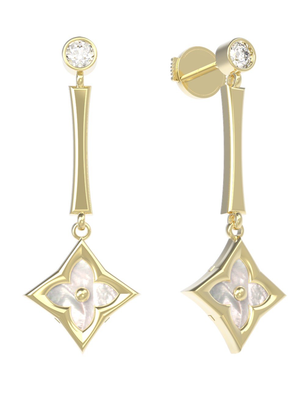 Серьги из лимонного золота c фианитом и перламутром