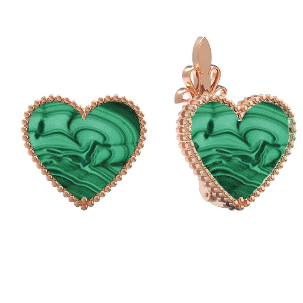 Серьги из красного золота 585 пробы c малахитом