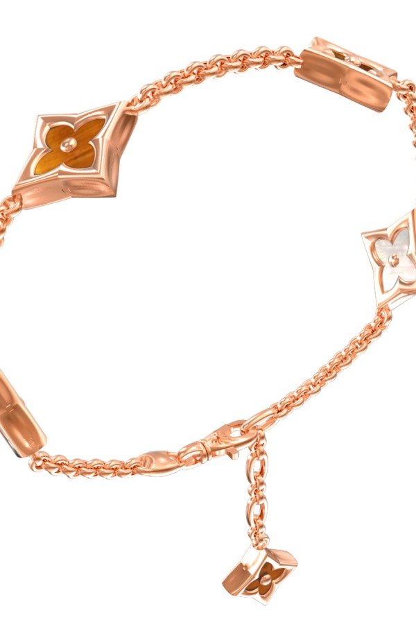 Браслет из золота c тигровым глазом и перламутром