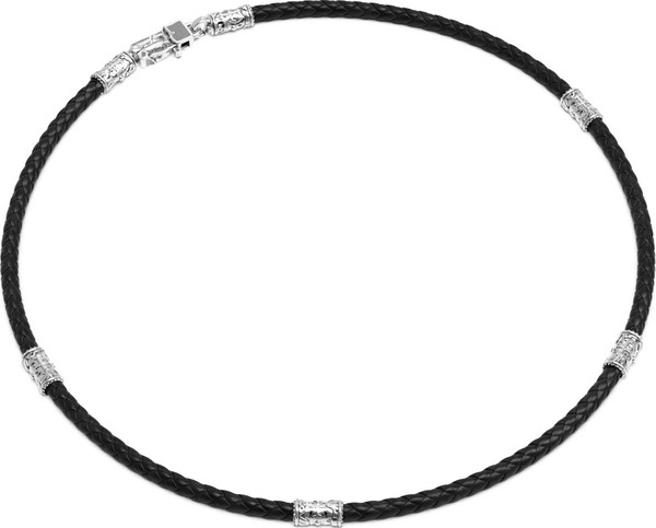 Цепь-шнурок кожа из белого золота 585 пробы c кожаным шнурком