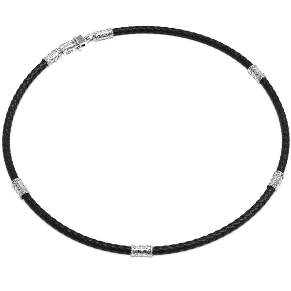 Цепь-шнурок кожа из белого золота 585 пробы c кожаным шнурком