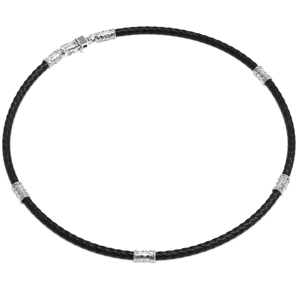 Цепь-шнурок кожа из белого золота 585 пробы c кожаным шнурком