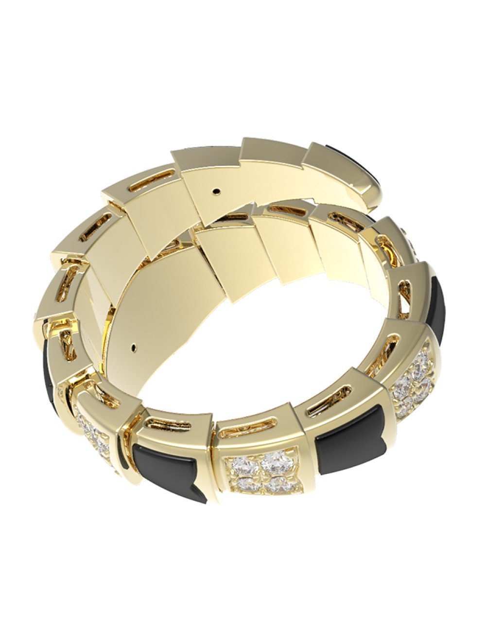 Кольцо из лимонного золота c бриллиантами и ониксом