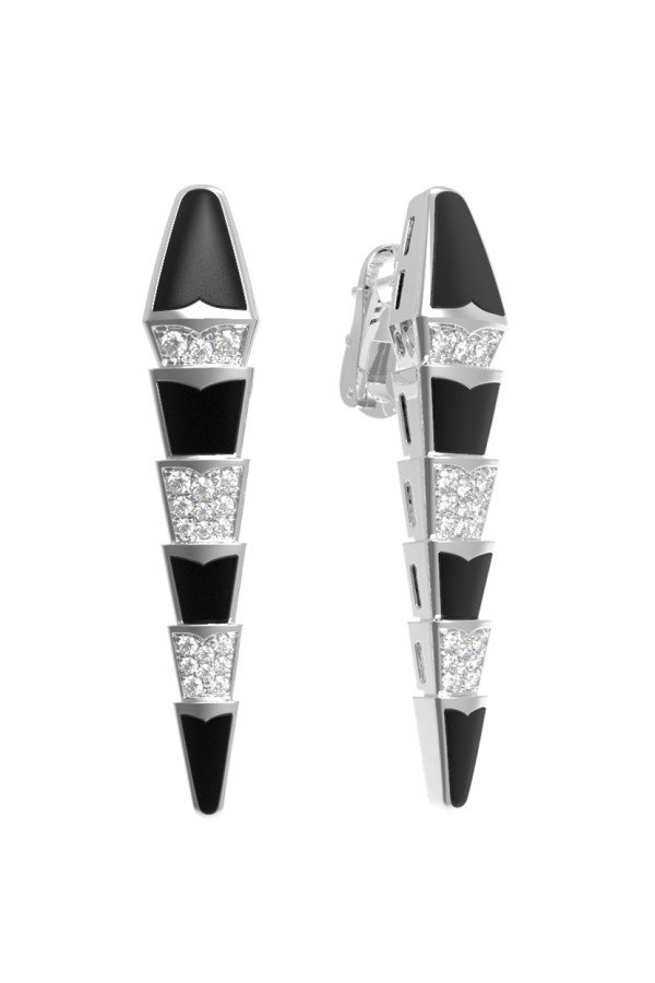 Серьги из белого золота c бриллиантами и ониксом